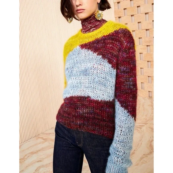 Ulla Johnson Long-Sleeve Handmade Mohair Maude Colorblock Pullover Sweater - Picture 3 of 6